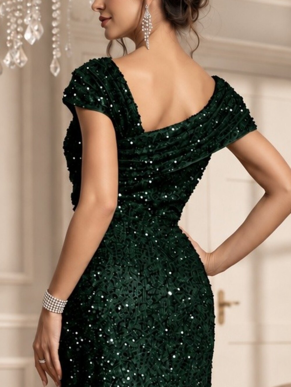 New Glam Sequin Mermaid Maxi Gown Dress Dark Green